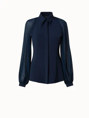 Silk Stretch Blouse with Sheer Organza Sleeves Akris