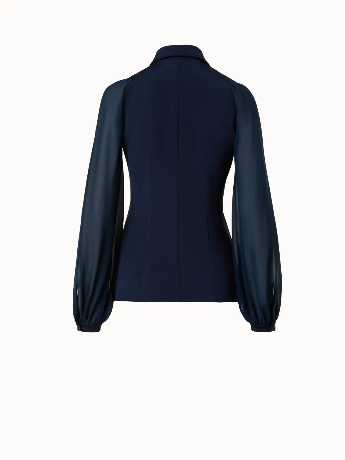 Silk Stretch Blouse with Sheer Organza Sleeves Akris