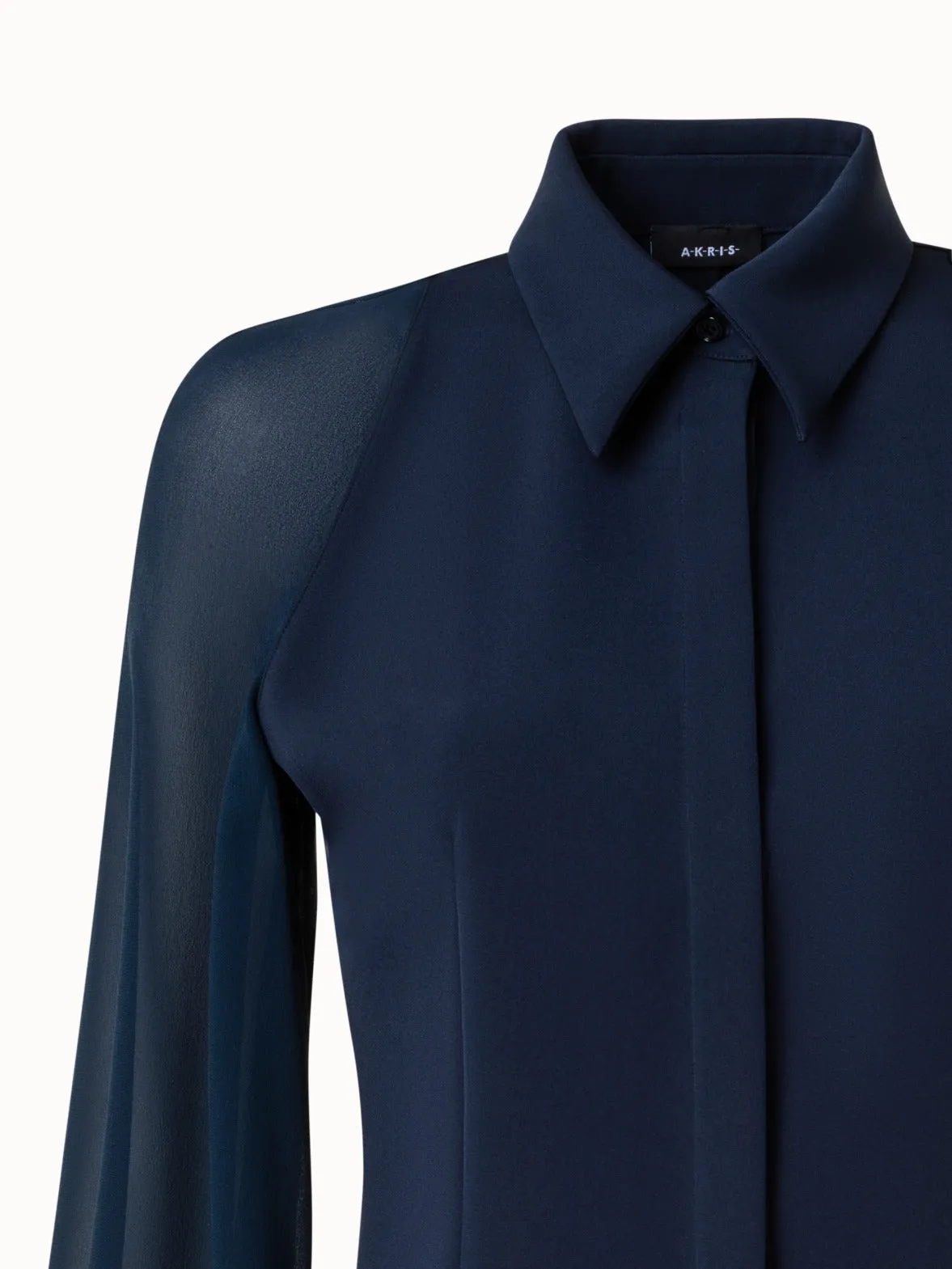 Silk Stretch Blouse with Sheer Organza Sleeves Akris