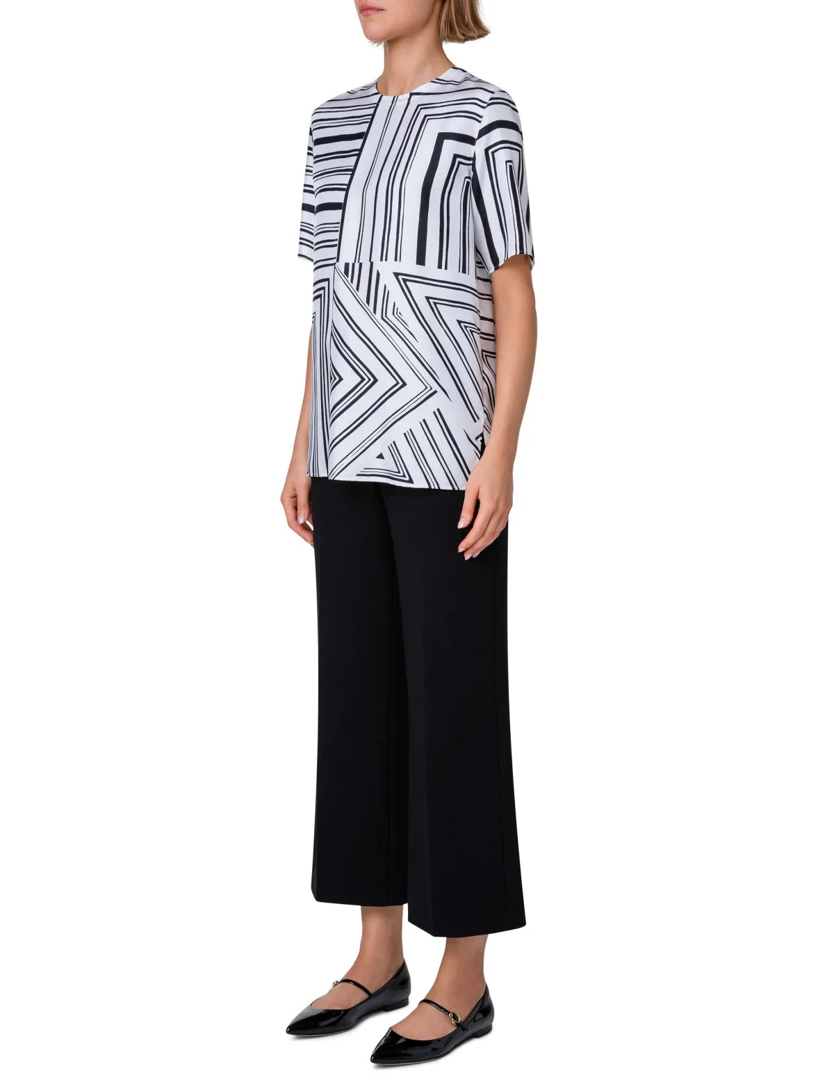 Silk T-Shirt Blouse with Lizzi's Lines Print Akris