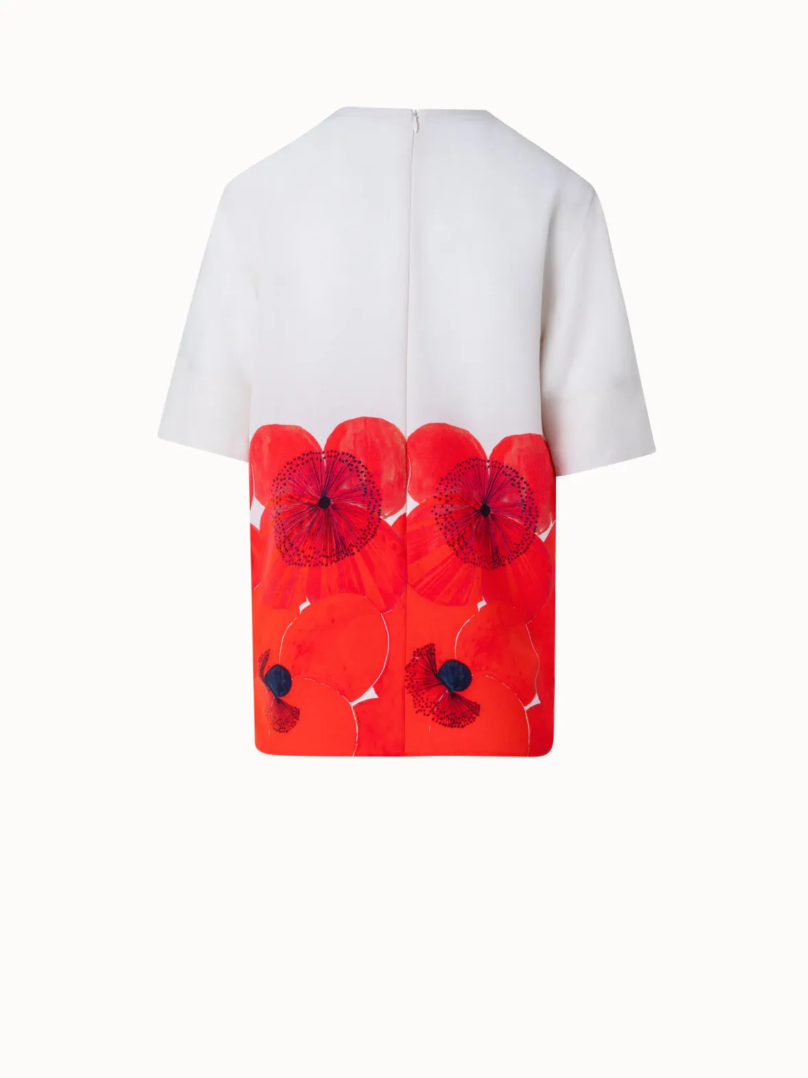 Silk T-Shirt Blouse with Poppy Print Akris