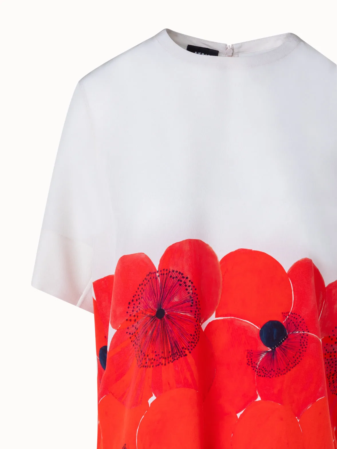 Silk T-Shirt Blouse with Poppy Print Akris