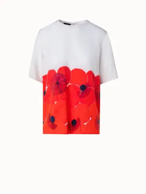 Silk T-Shirt Blouse with Poppy Print Akris