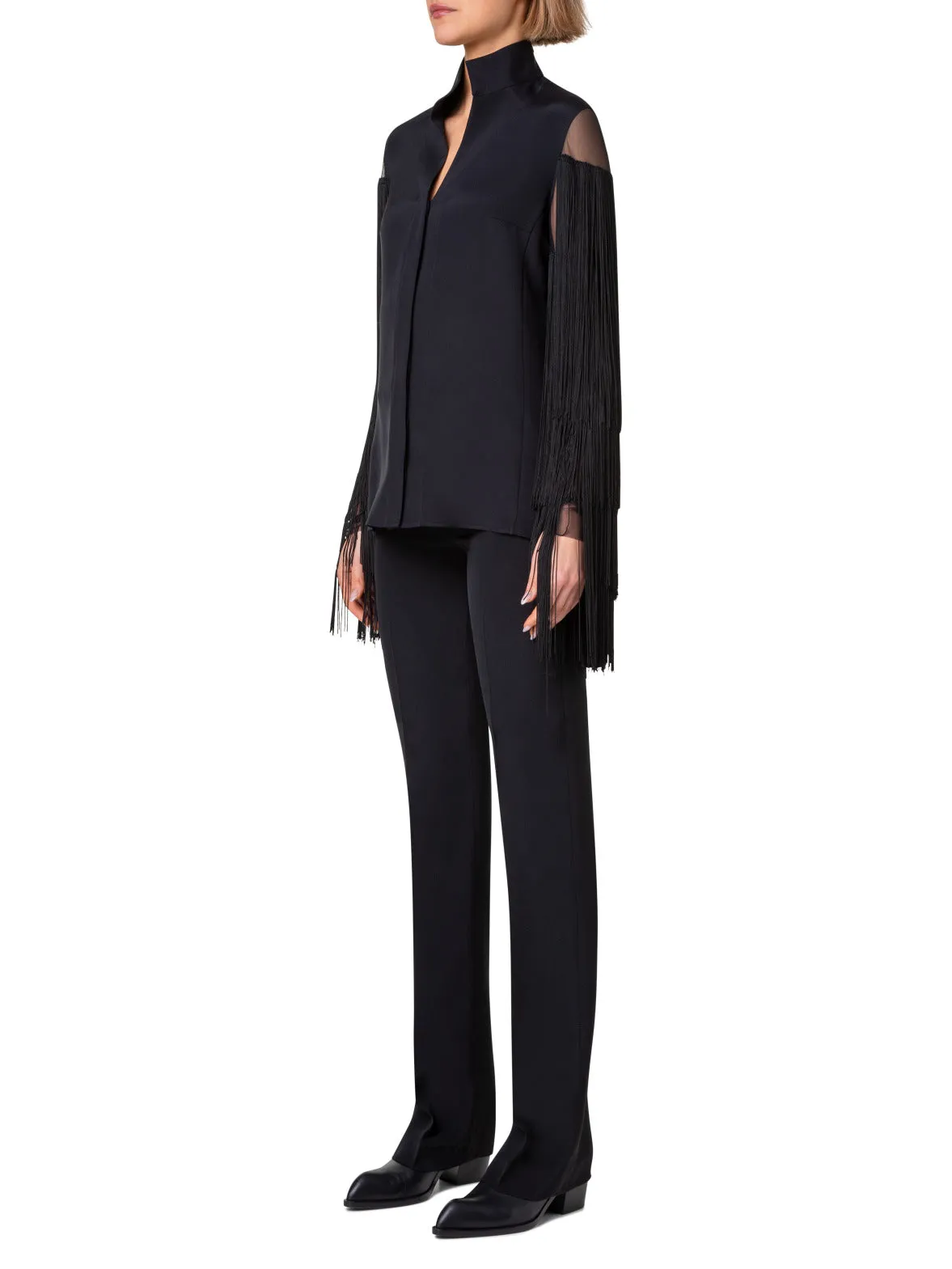 Silk Tunic Blouse with Fringes Sleeves Akris