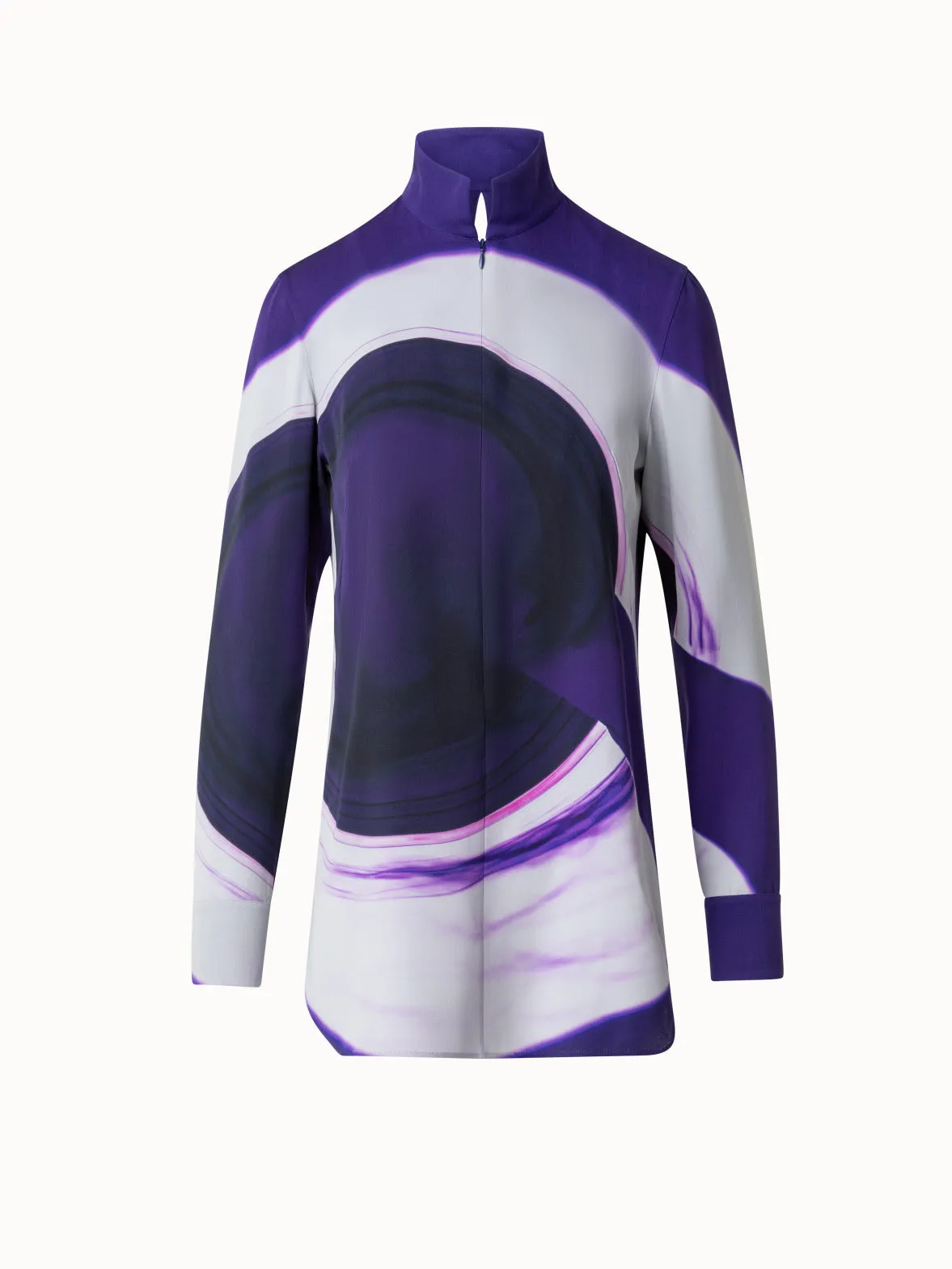 Silk Tunic Blouse with Purple Loop Print Akris