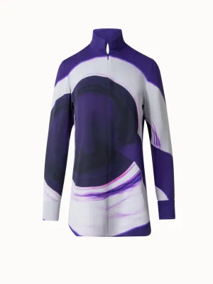 Silk Tunic Blouse with Purple Loop Print Akris