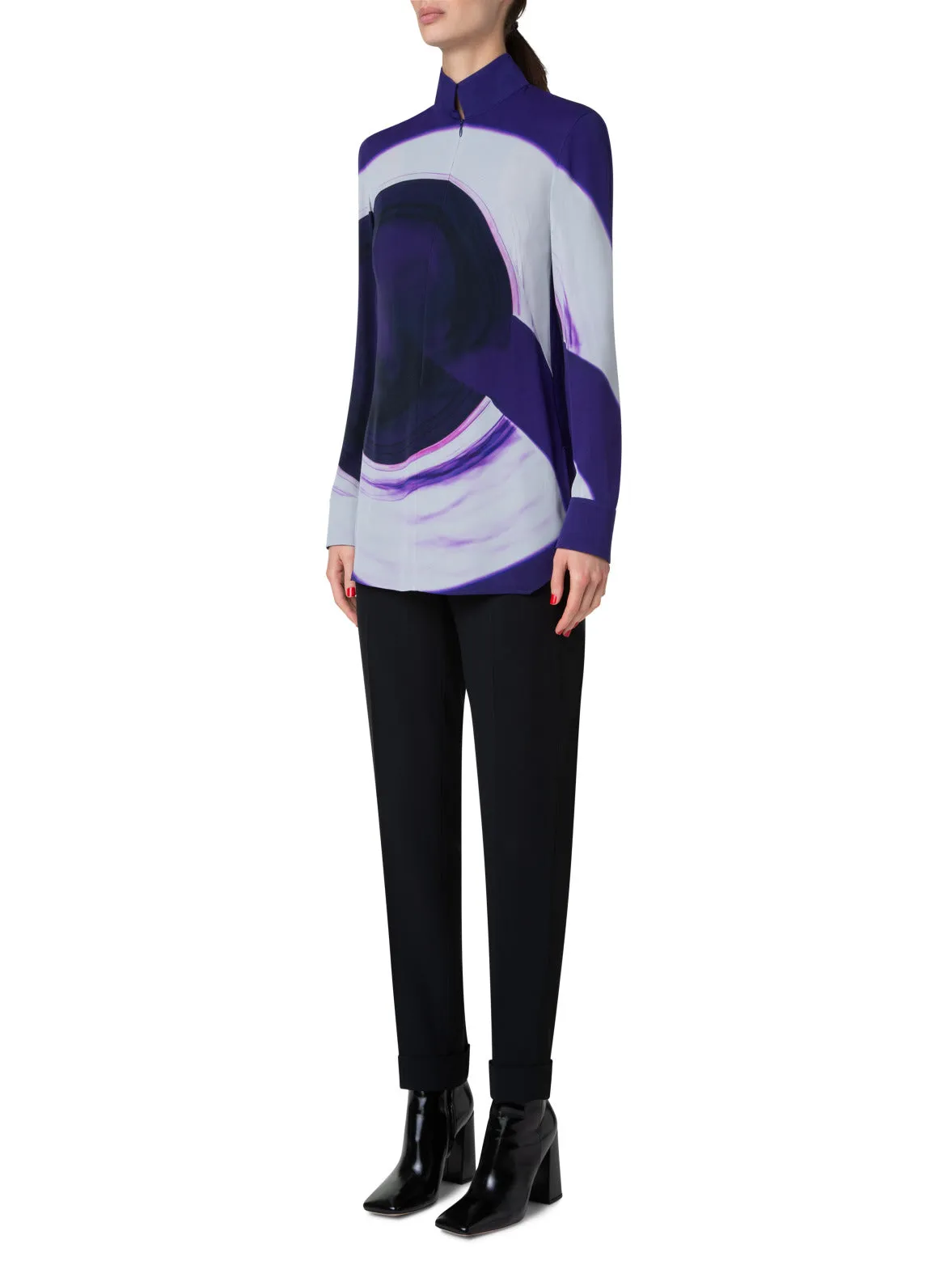 Silk Tunic Blouse with Purple Loop Print Akris