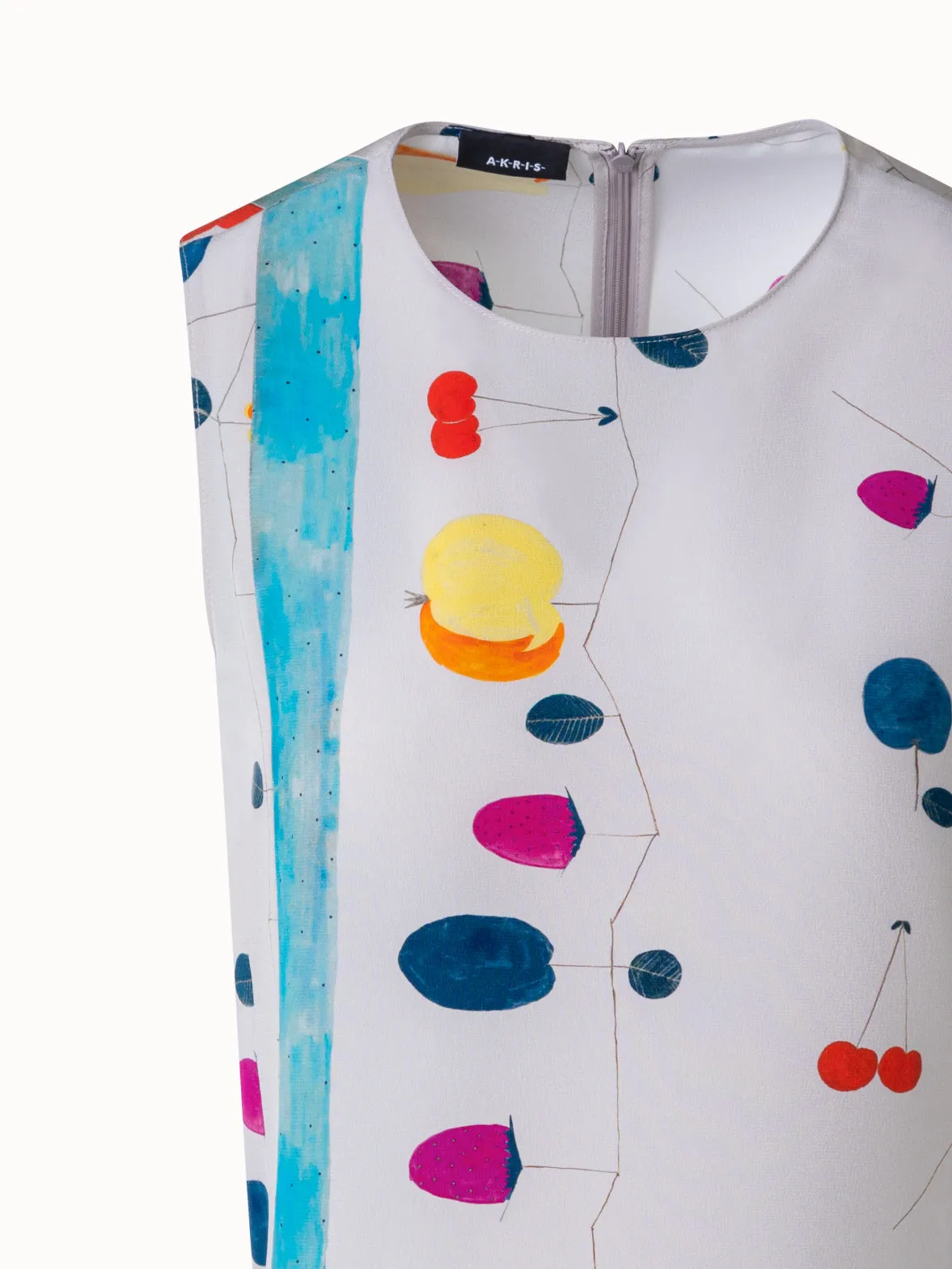 Sleeveless Silk Crêpe Blouse with Fruits Print Akris