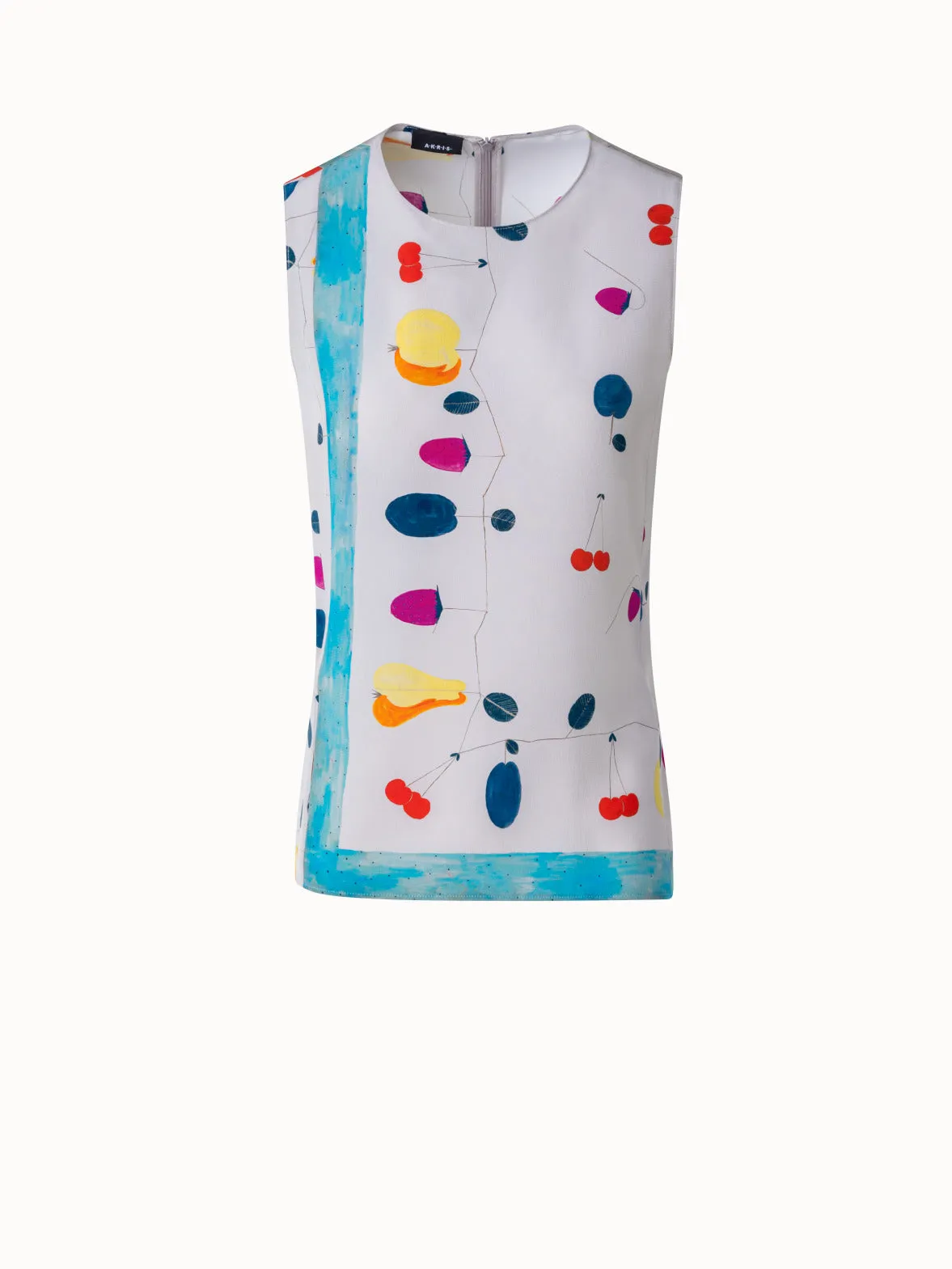 Sleeveless Silk Crêpe Blouse with Fruits Print Akris