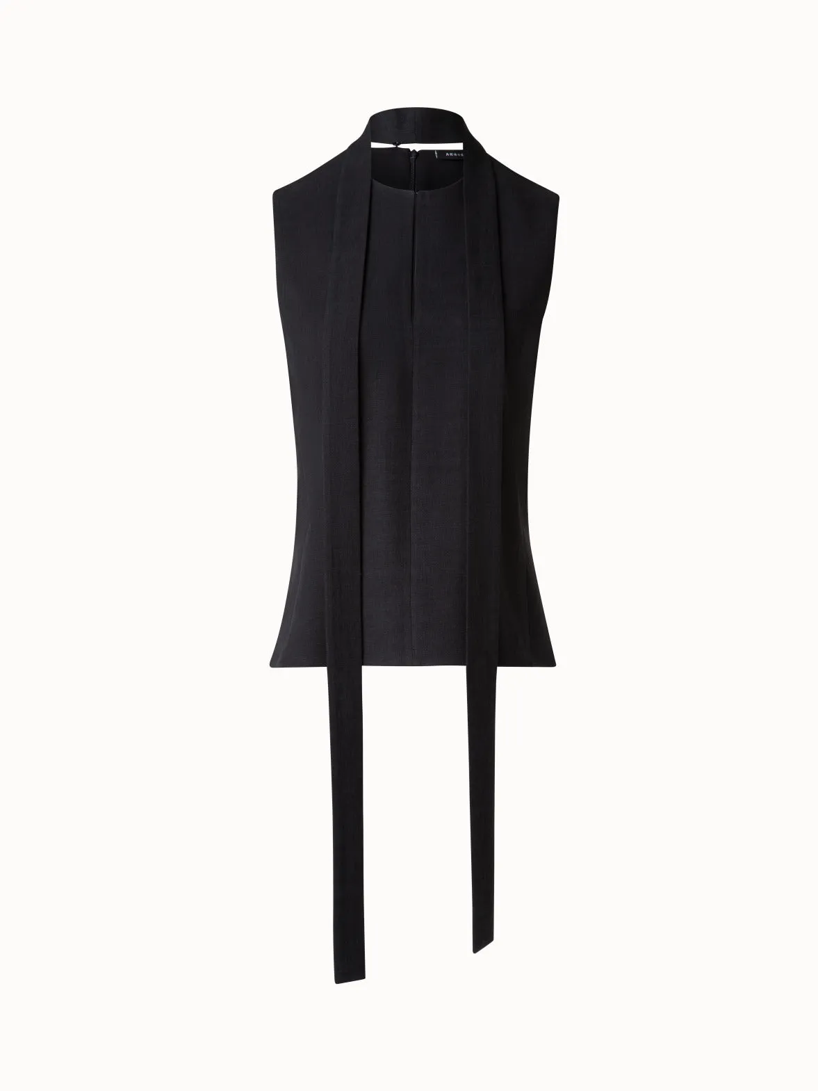 Sleeveless Tie Neck Blouse in Linen Blend Akris