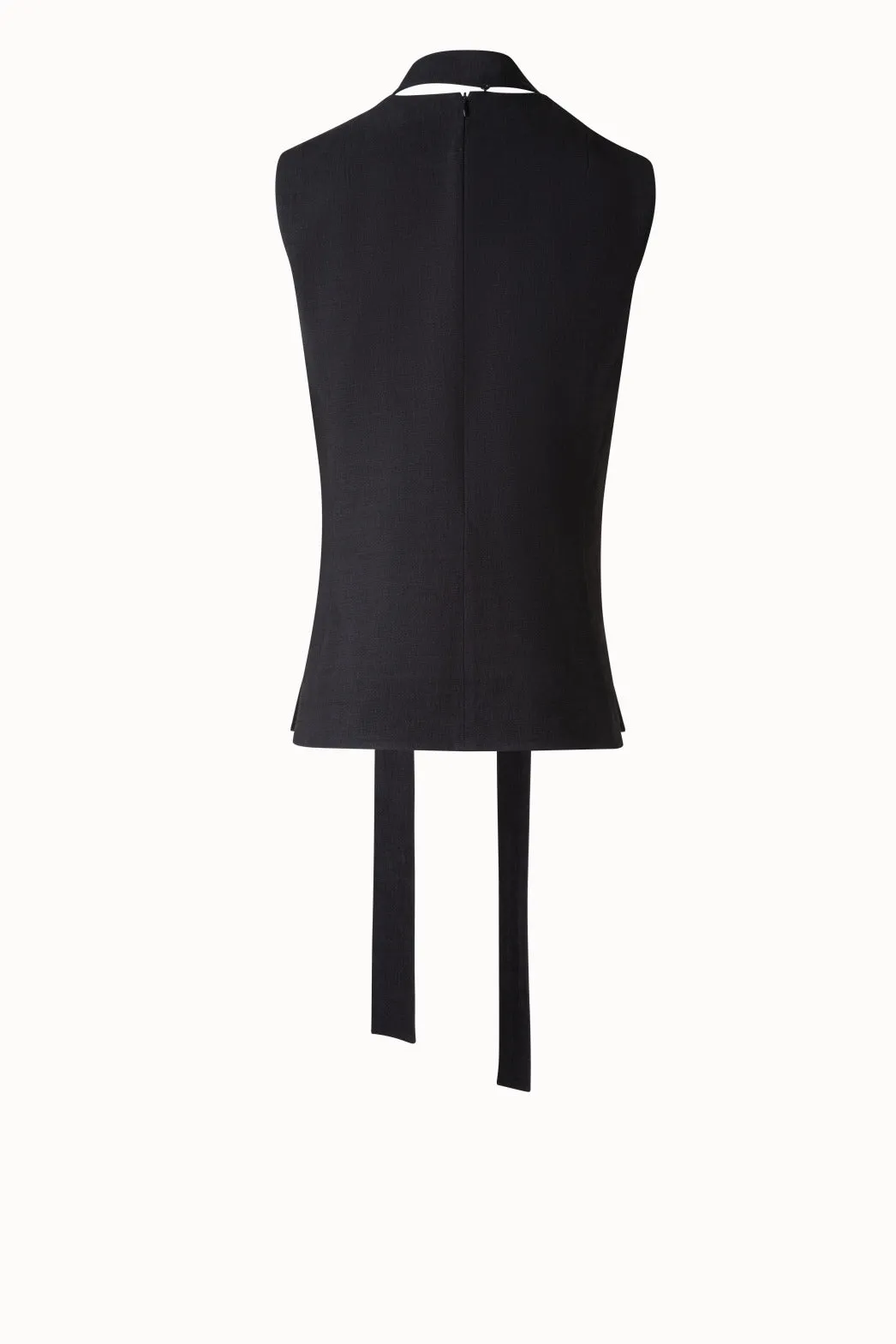 Sleeveless Tie Neck Blouse in Linen Blend Akris