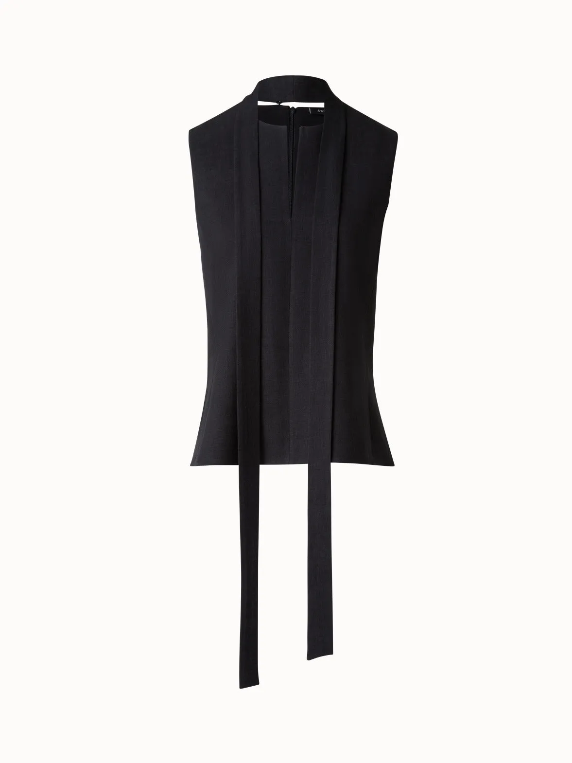 Sleeveless Tie Neck Blouse in Linen Blend Akris