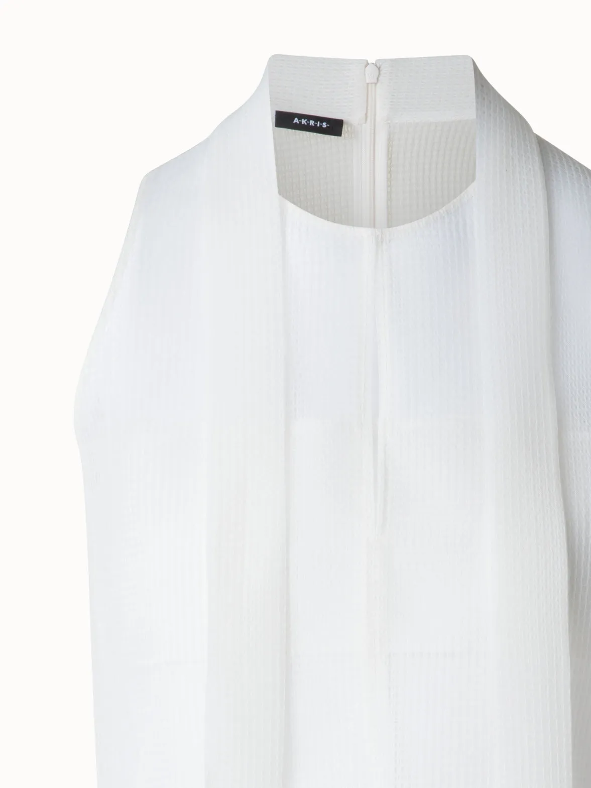 Sleeveless Tie Neck Blouse in Techno Grid Akris