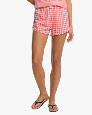 Southern Tide Women's Gingham Lounge Pink Short - Flamingo Pink