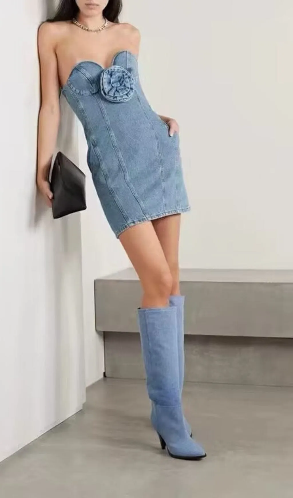 STRAPLESS DENIM MINI DRESS Gloria Lanvin