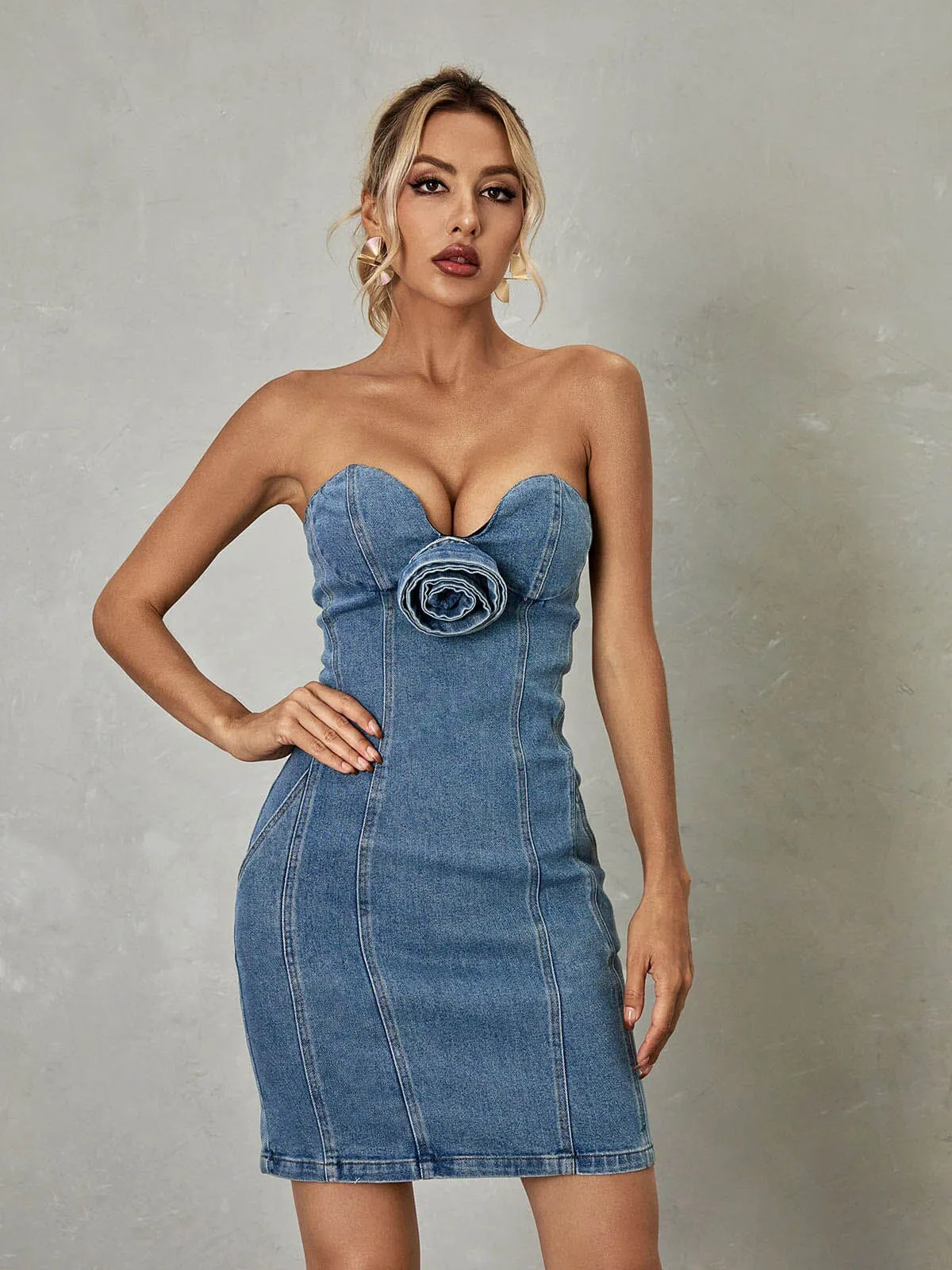 STRAPLESS DENIM MINI DRESS Gloria Lanvin