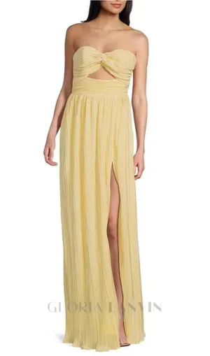 Strapless Pleated Maxi Dress in lemon Gloria Lanvin