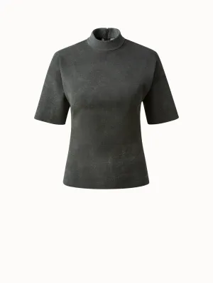 Suede Stretch Mock Neck Blouse Akris