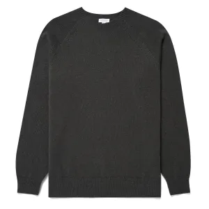 Sunspel Lambswool Crew Neck Drill Green