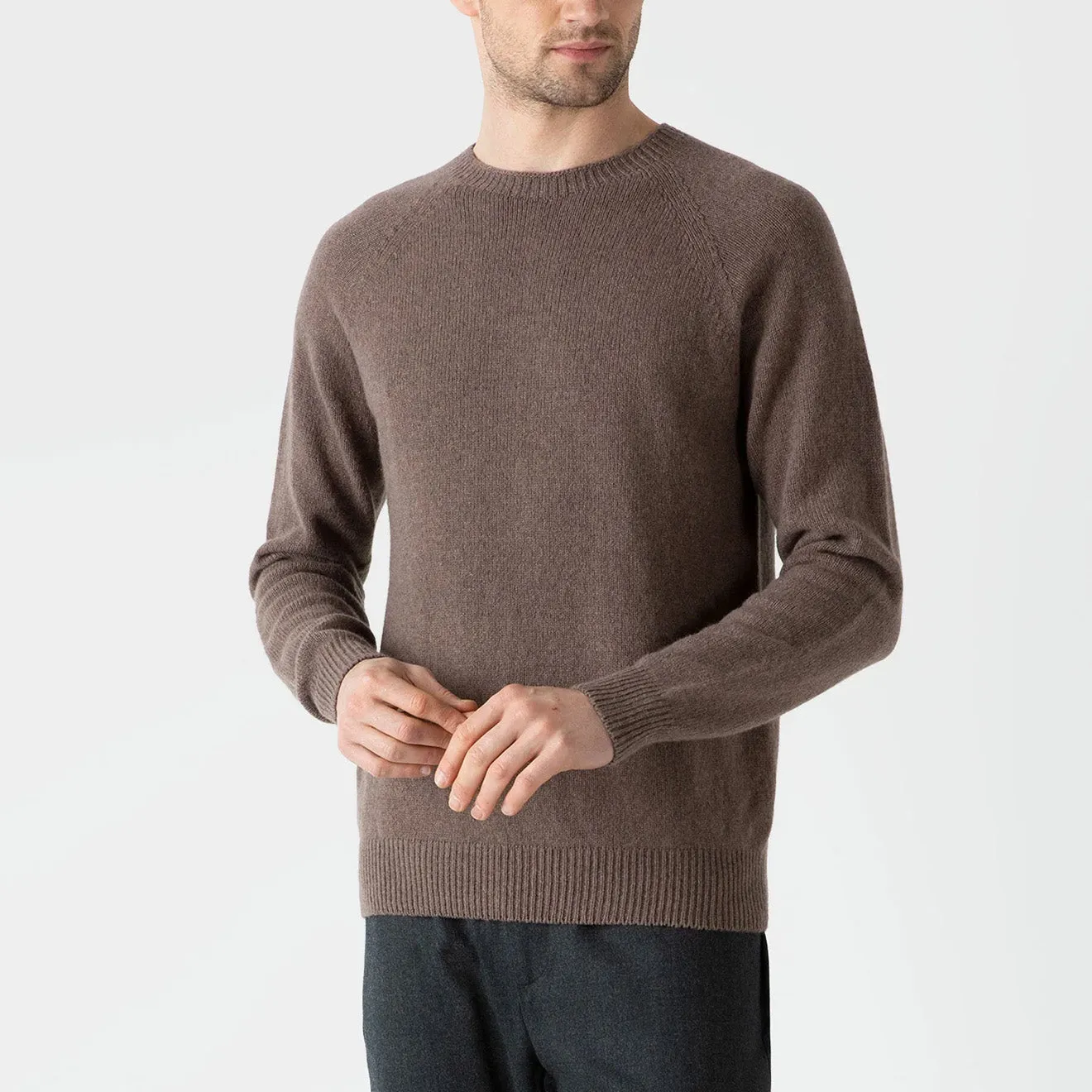 Sunspel Lambswool Crew Neck Knit Cedar