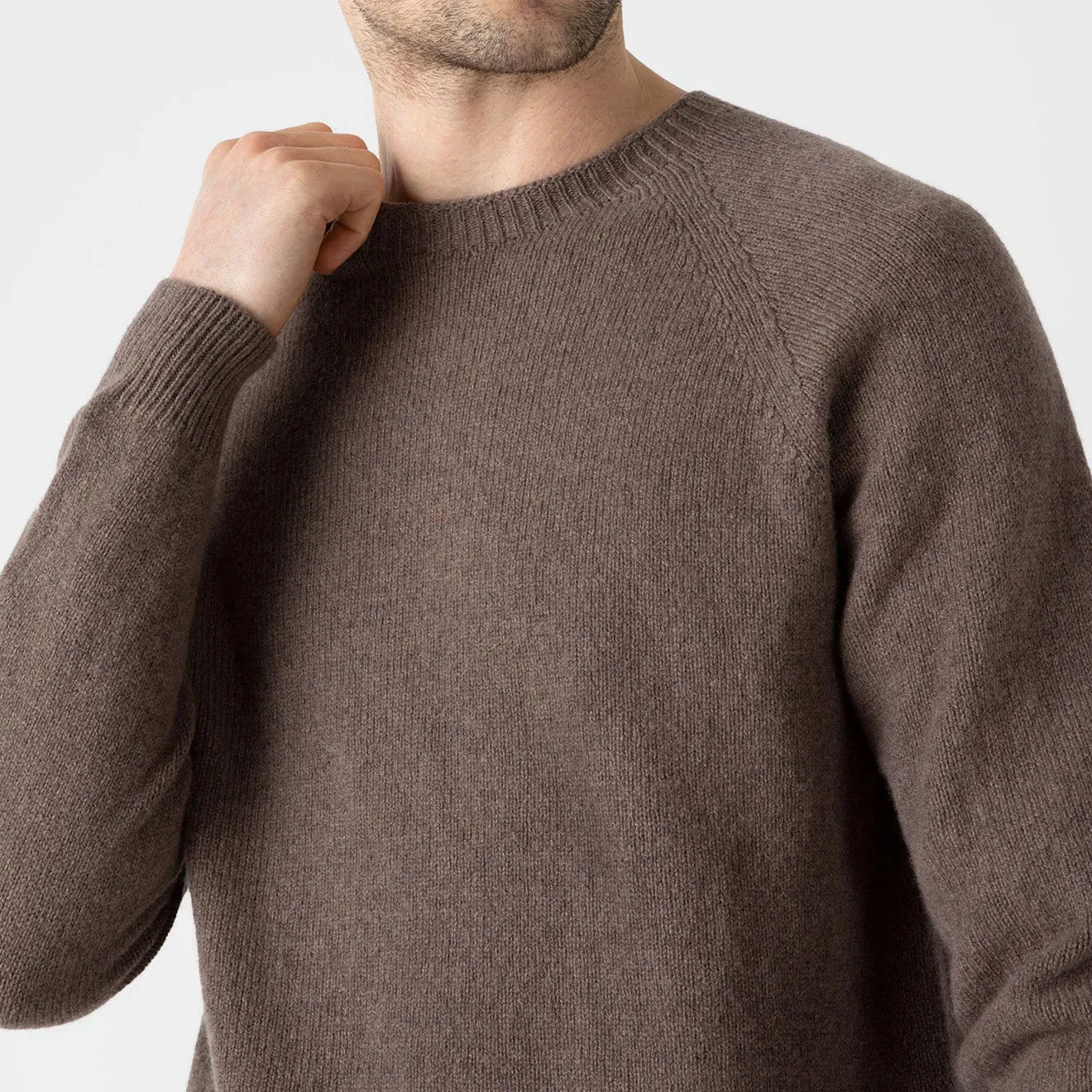 Sunspel Lambswool Crew Neck Knit Cedar