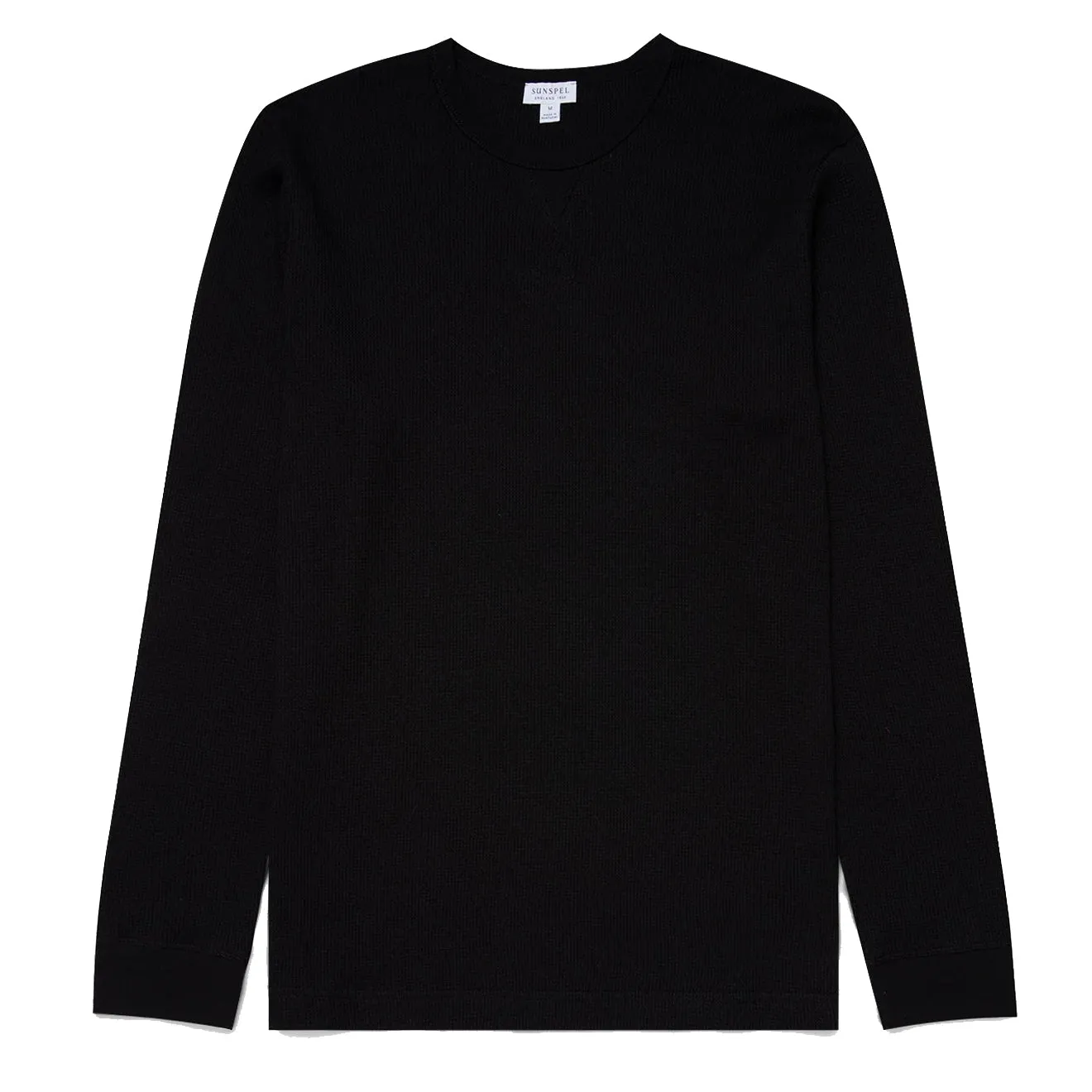 Sunspel Long Sleeve Waffle T-shirt Black