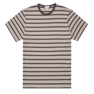 Sunspel S/S Stripe Crew Neck Tee Ash Grey / Charcoal