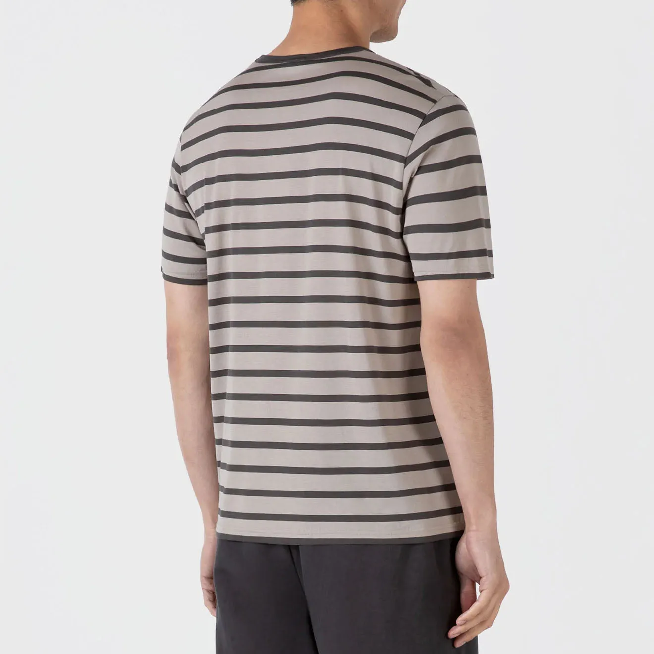 Sunspel S/S Stripe Crew Neck Tee Ash Grey / Charcoal