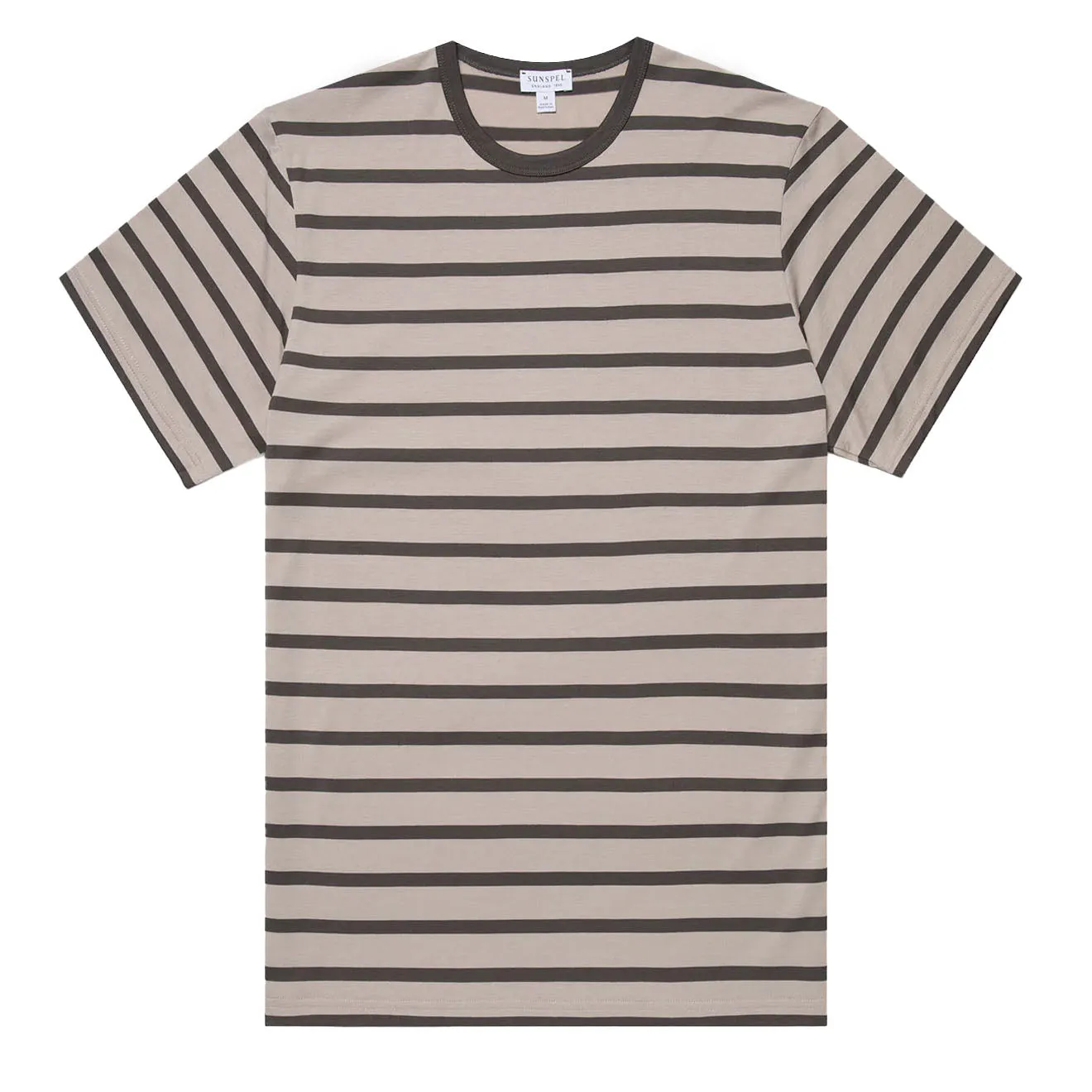 Sunspel S/S Stripe Crew Neck Tee Ash Grey / Charcoal