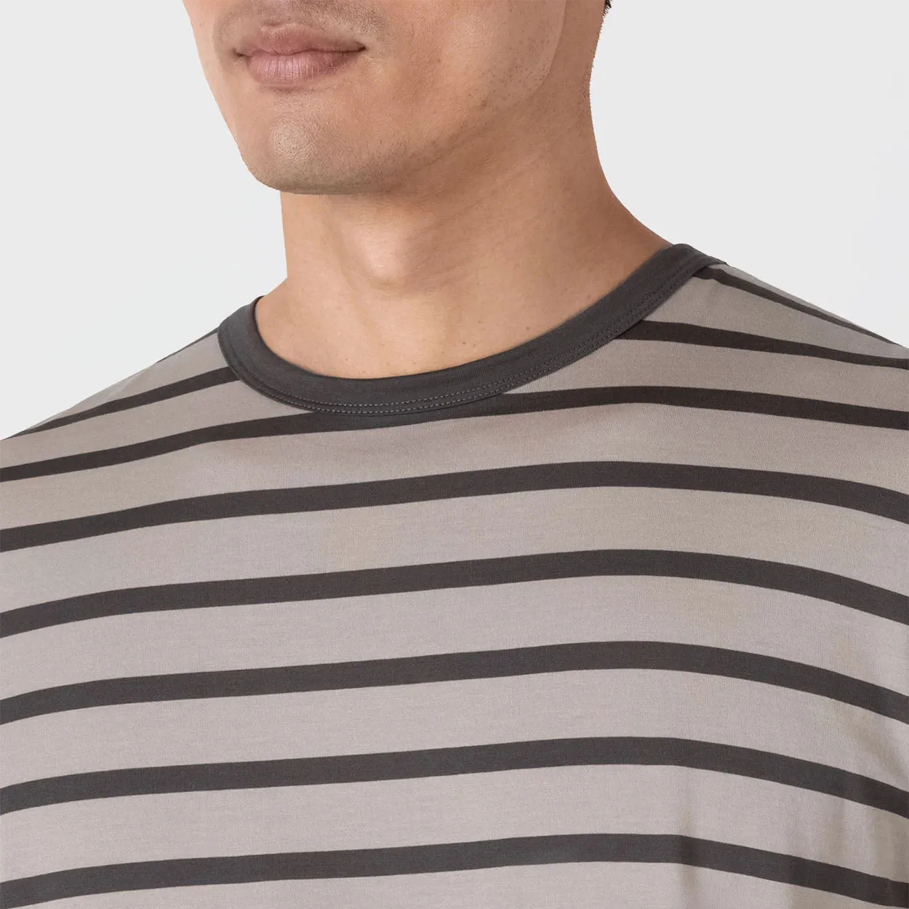 Sunspel S/S Stripe Crew Neck Tee Ash Grey / Charcoal