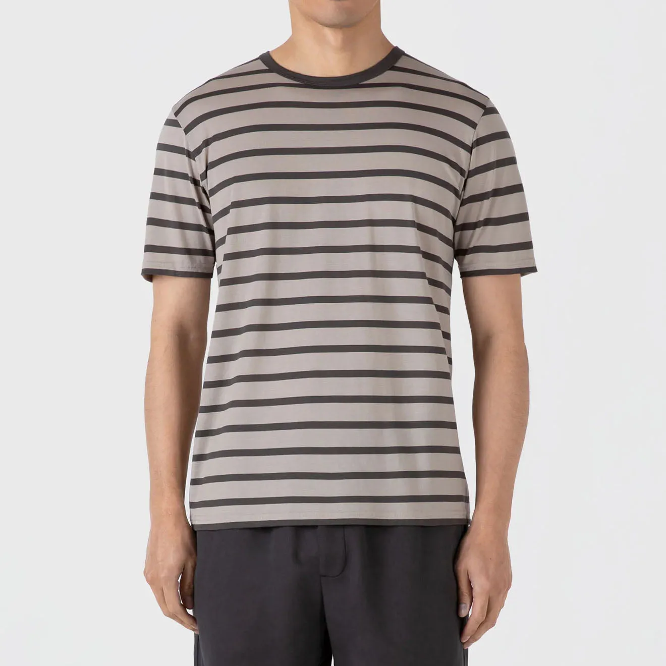Sunspel S/S Stripe Crew Neck Tee Ash Grey / Charcoal