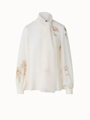 Tie Neck Silk Blouse with Anemone Print Akris