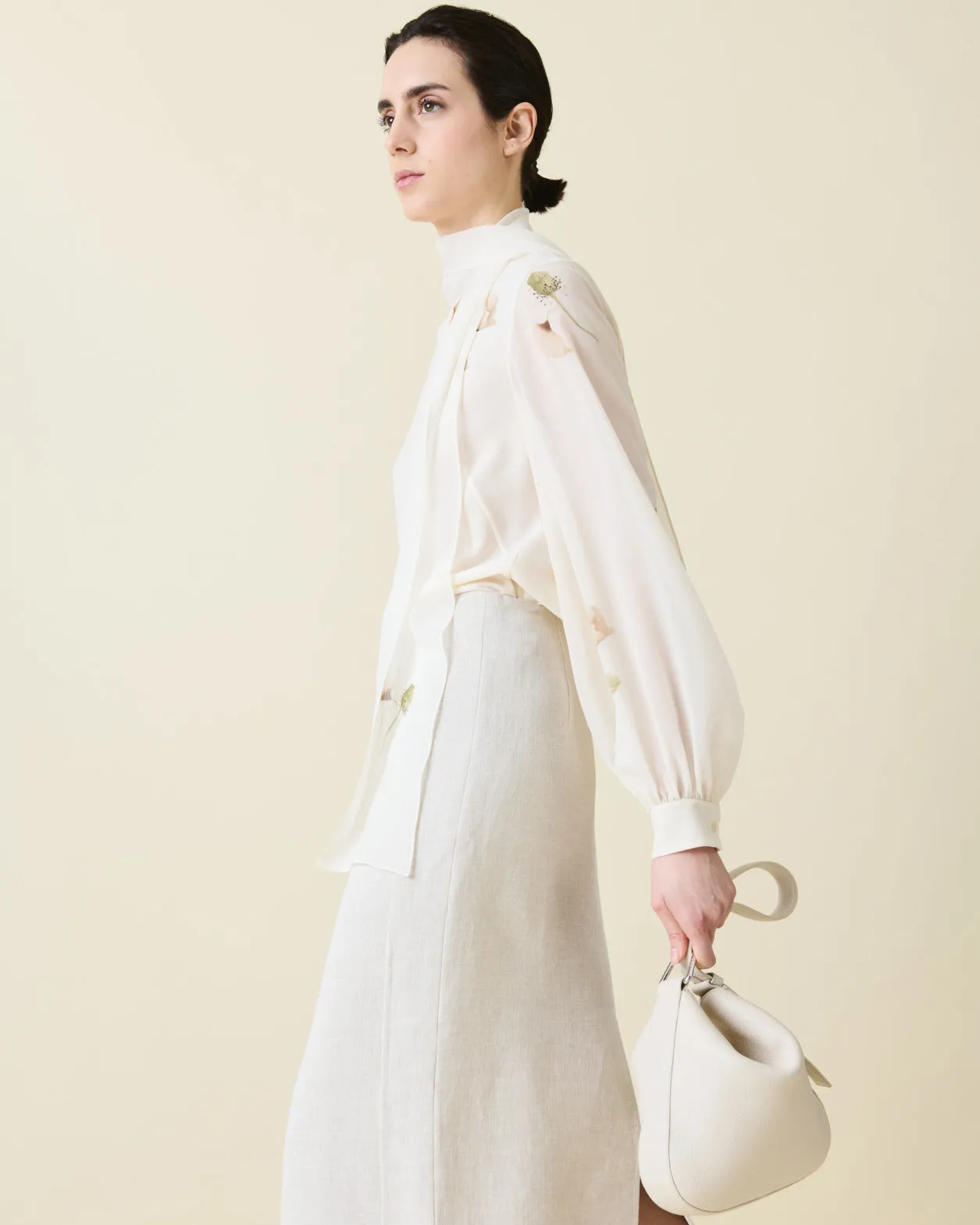 Tie Neck Silk Blouse with Anemone Print Akris