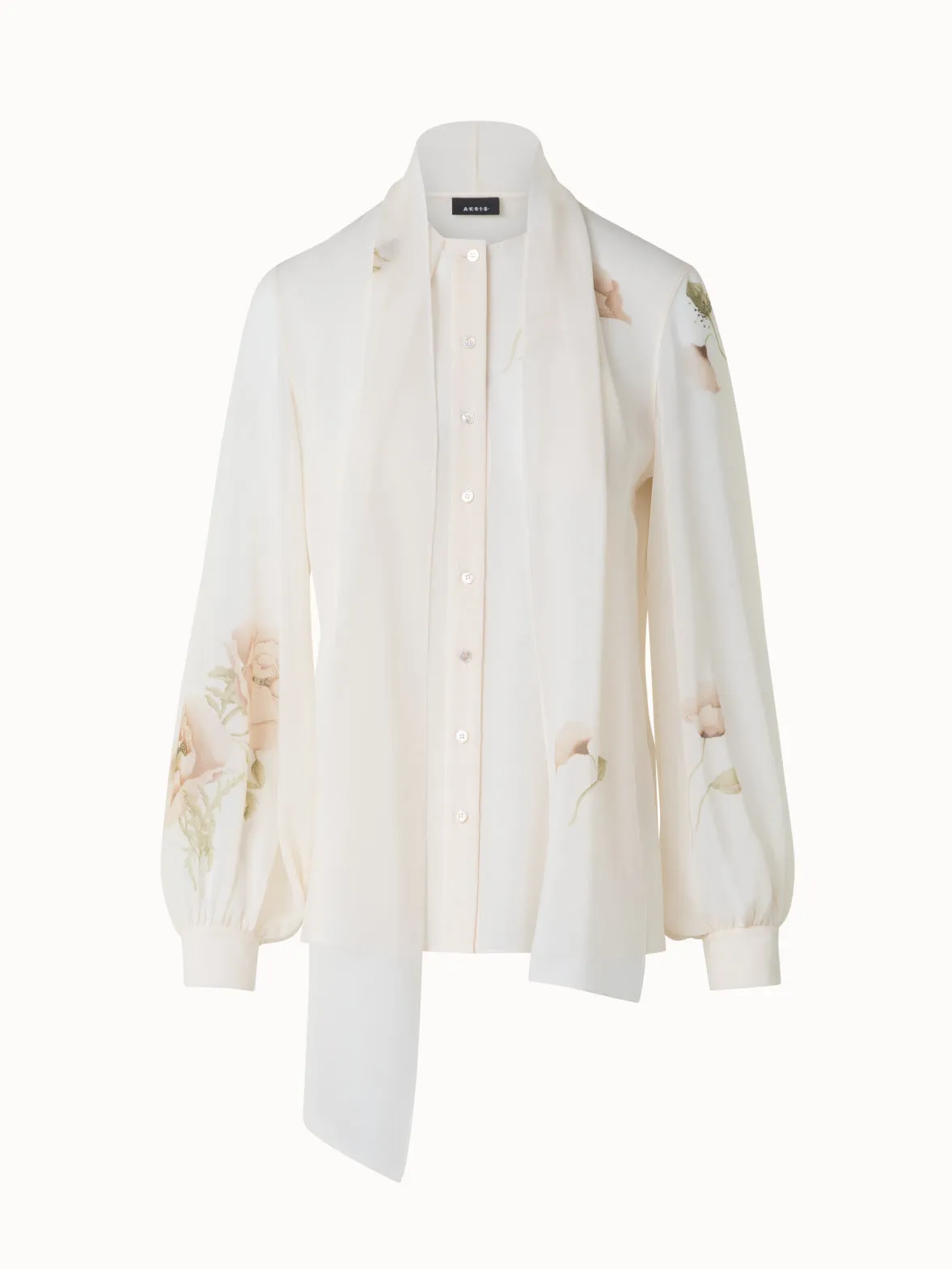 Tie Neck Silk Blouse with Anemone Print Akris