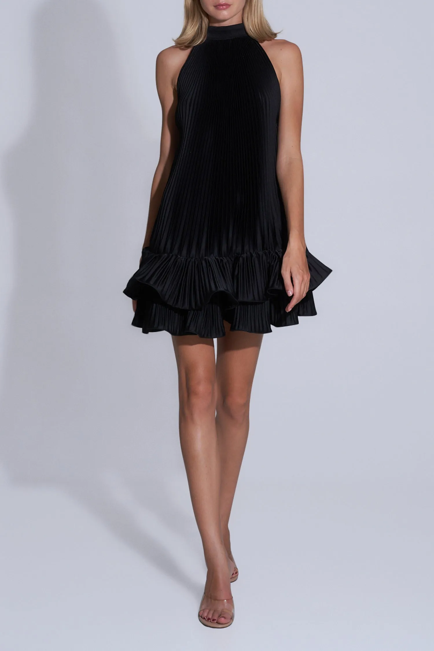 tina Double-layer ruffled halter neck mini dress in black Gloria Lanvin