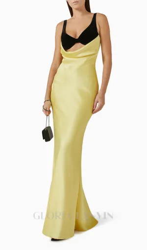 velvet bustier maxi dress in black yellow Gloria Lanvin