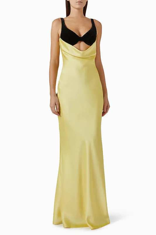 velvet bustier maxi dress in black yellow Gloria Lanvin