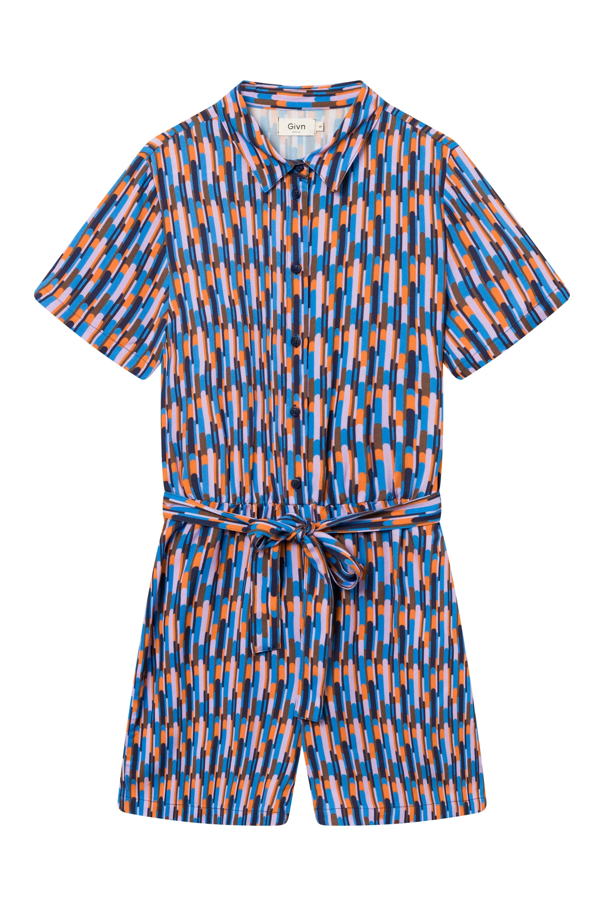Waisted Jumpsuit GBCASSIE from LENZING™ ECOVERO™ With Belt - Blue / Orange (Drops) Givn Berlin