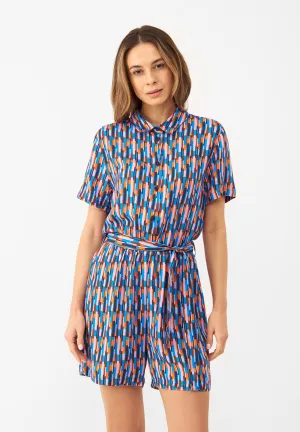 Waisted Jumpsuit GBCASSIE from LENZING™ ECOVERO™ With Belt - Blue / Orange (Drops) Givn Berlin