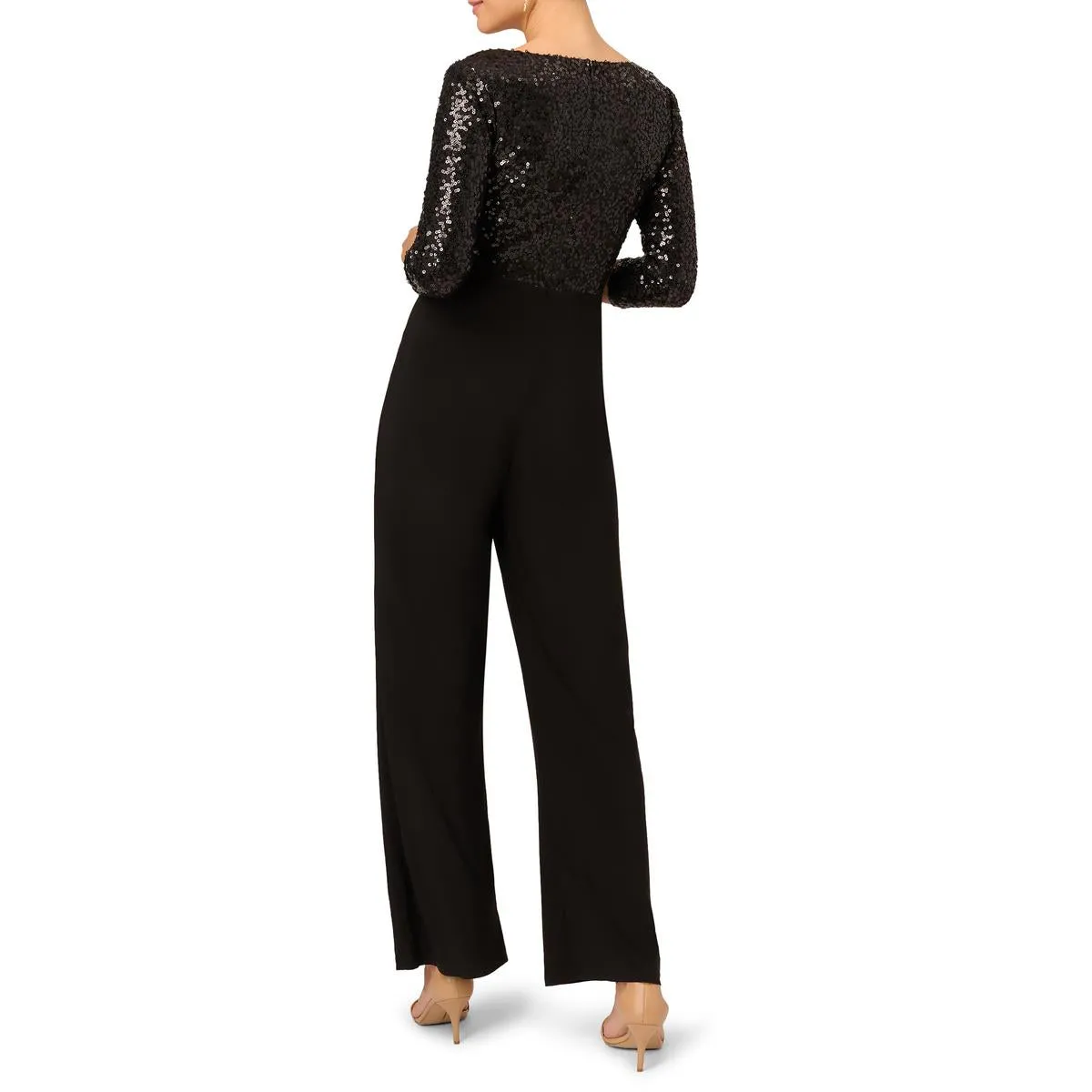 Womens Sequin Faux Wrap Jumpsuit