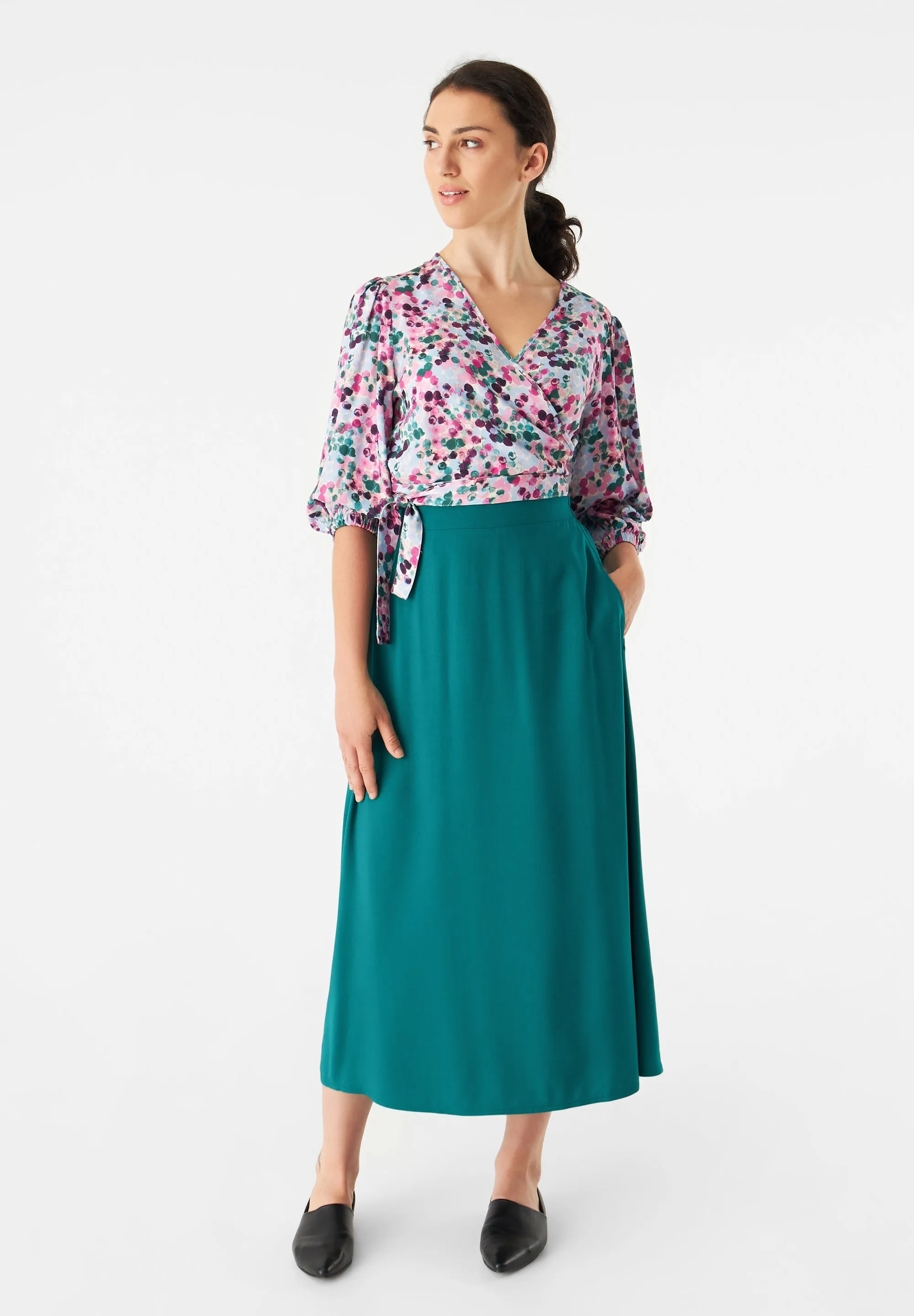 Wrap Blouse GBNATASHA From LENZING™ ECOVERO™ - Green / Violet (Bubbles) Givn Berlin