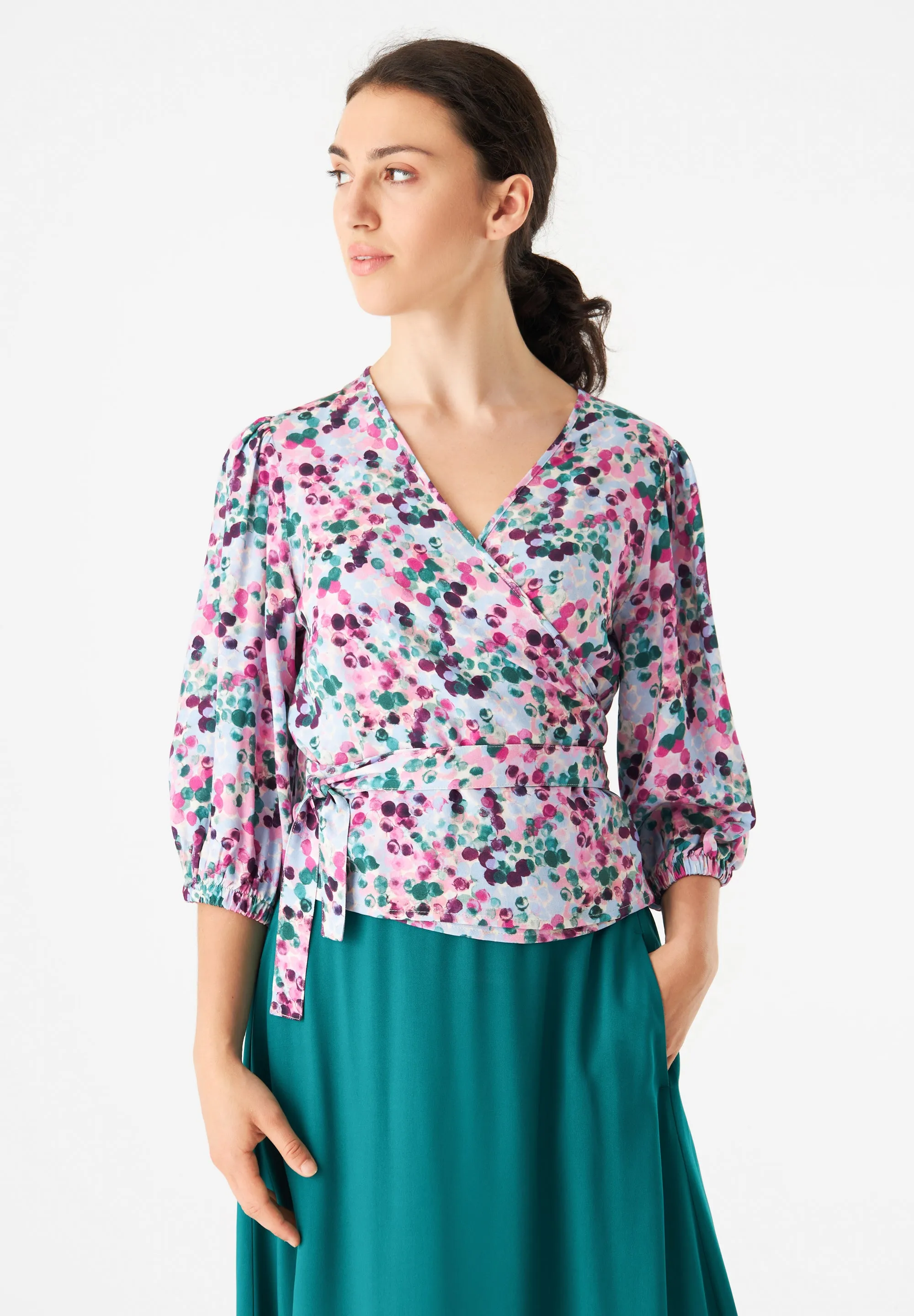 Wrap Blouse GBNATASHA From LENZING™ ECOVERO™ - Green / Violet (Bubbles) Givn Berlin