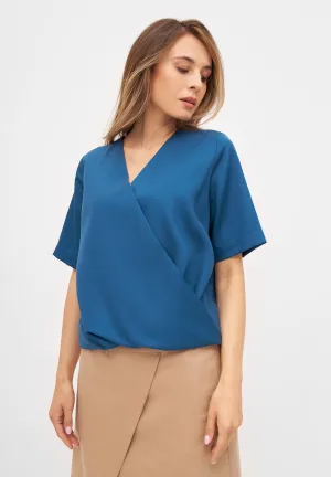 Wrap blouse MISHA in TENCEL™ REFIBRA™ Lyocell - Ocean Blue (Refibra) Givn Berlin
